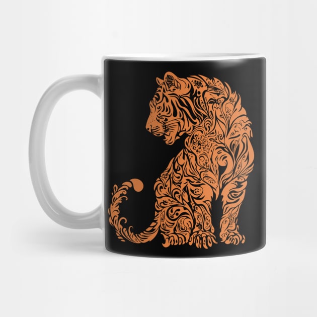 Floral Tiger Illustration – Fierce & Elegant Big Cat Art by TuncGK